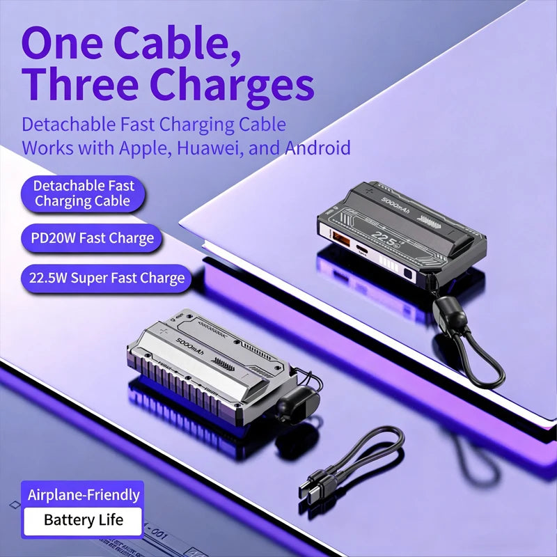 Wattz Detachable Power Bank — 5000mAh, 22.5W Fast Charge
