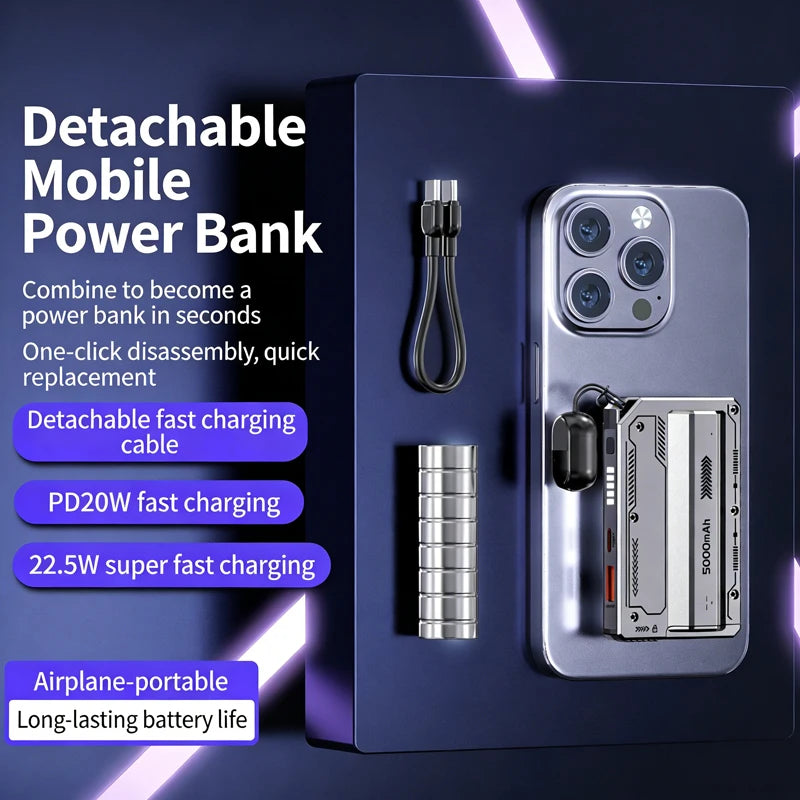 Wattz Detachable Power Bank — 5000mAh, 22.5W Fast Charge