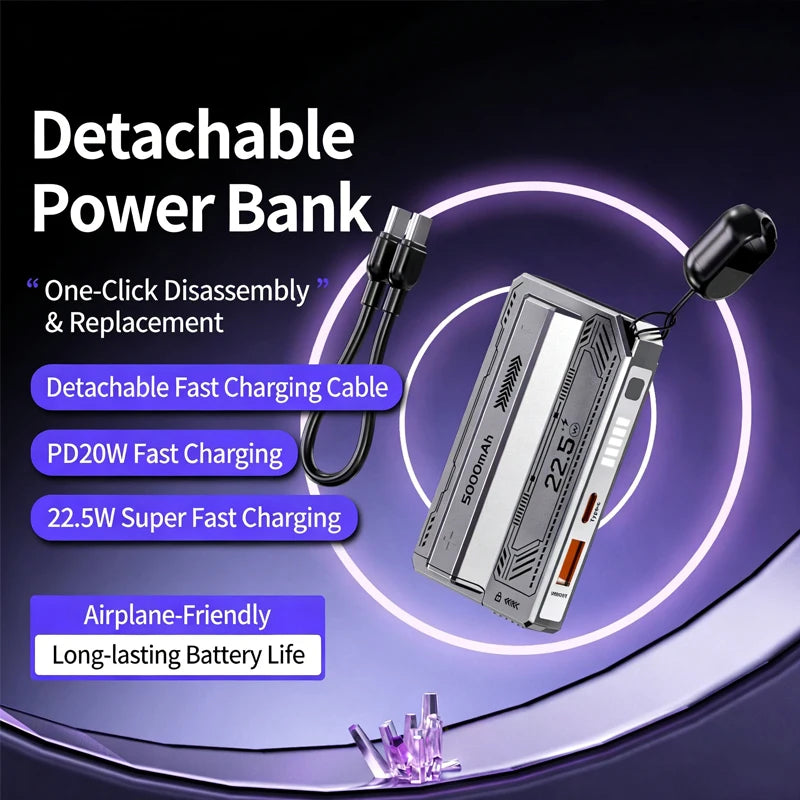 Wattz Detachable Power Bank — 5000mAh, 22.5W Fast Charge